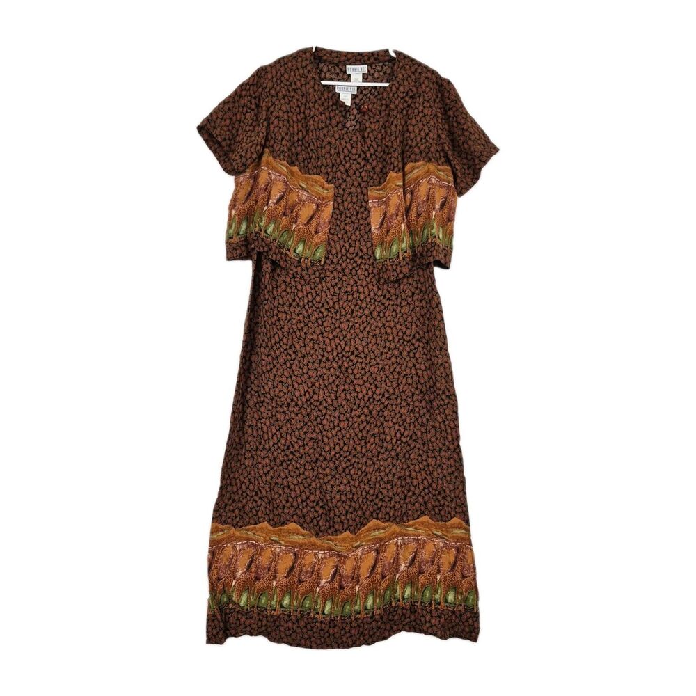 VTG Robbie Bee Size 12 Safari Midi 2 Piece Dress Teacher Modest 90s Giraffe.